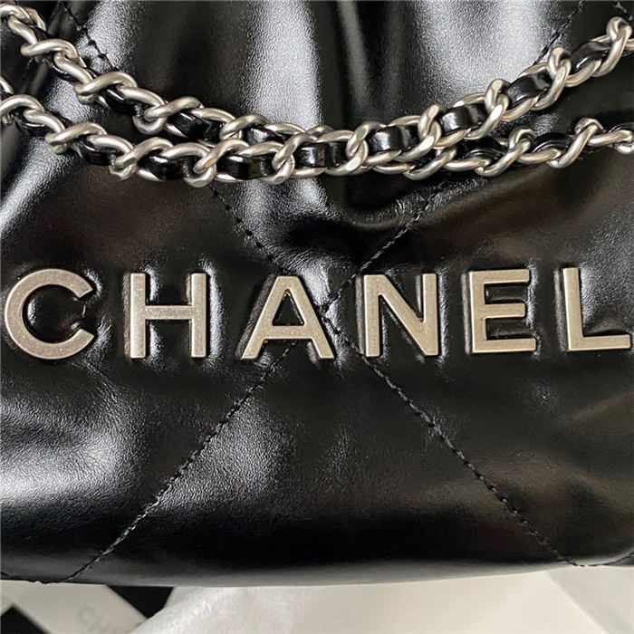 Chanel 22 MINI HANDBAG Shiny Calfskin Black & Silver-Tone Metal AS3980 High