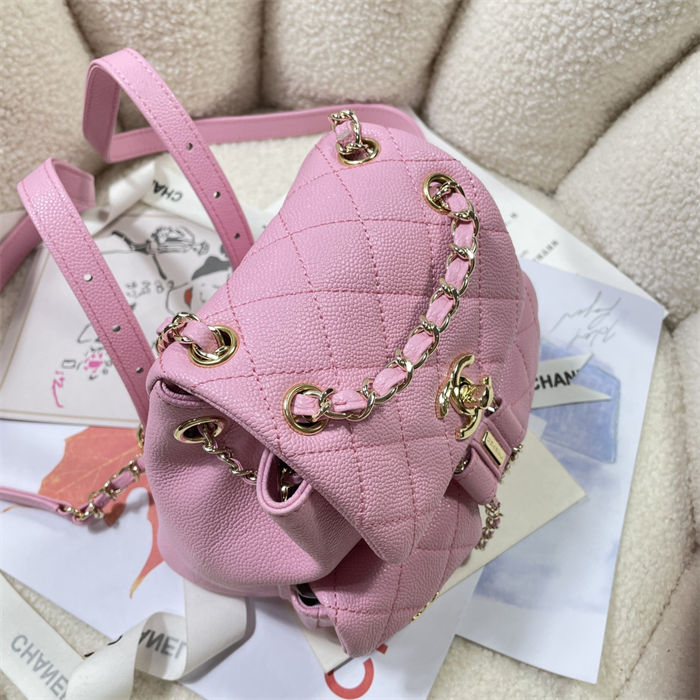 Chanel SMALL BACKPACK AS3787 Grained Shiny Calfskin & Gold-Tone Metal Pink A