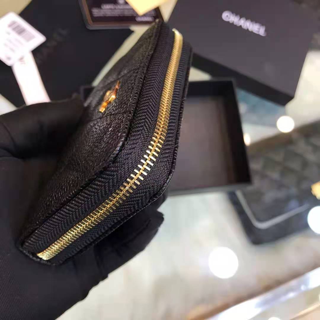 Chanel Zipped Wallet Gold-Tone Metal Black High