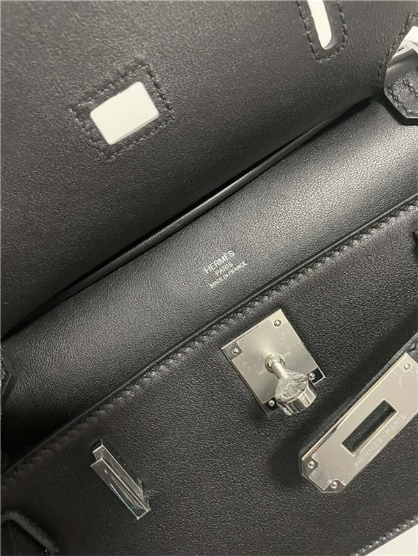 Hermes Jypsiere Mini Swift Leather WAX Black Silver-Metal High