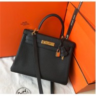 Hermes Kelly 25/28cm Retourne Bag Togo Leather In Black WAX High