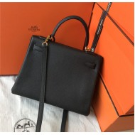 Hermes Kelly 25/28cm Retourne Bag Togo Leather In Black WAX High