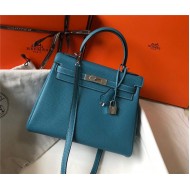 Hermes Kelly 25/28cm Retourne Bag Togo Leather In Agate Blue WAX High