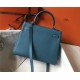 Hermes Kelly 25/28cm Retourne Bag Togo Leather In Agate Blue WAX High