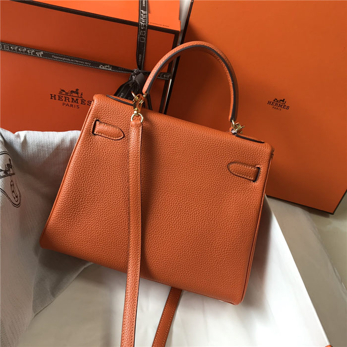 Hermes Kelly 25/28cm Retourne Bag Togo Leather In Orange WAX High