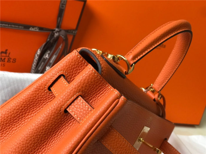 Hermes Kelly 25/28cm Retourne Bag Togo Leather In Orange WAX High