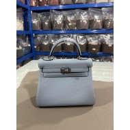 Hermes Kelly 25/28cm Retourne Bag Togo Leather In Grey-Blue WAX High