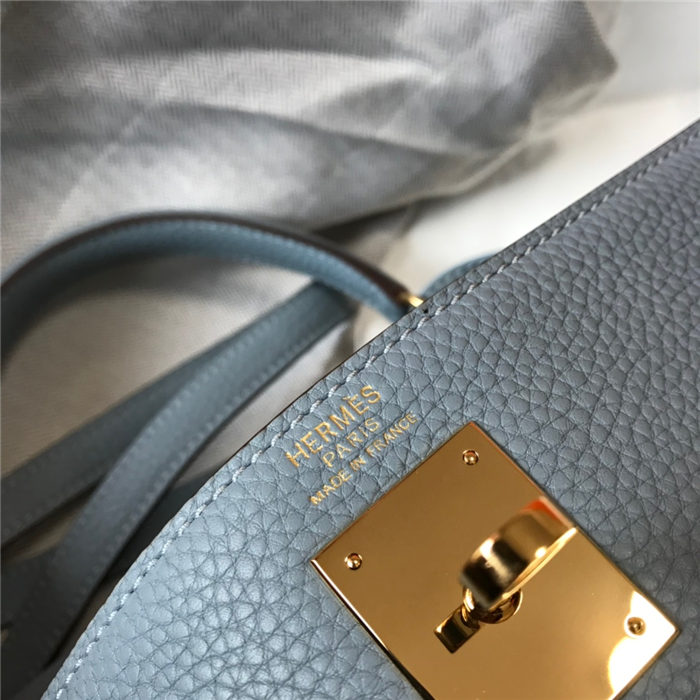 Hermes Kelly 25/28cm Retourne Bag Togo Leather In Grey-Blue WAX High