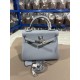 Hermes Kelly 25/28cm Retourne Bag Togo Leather In Grey-Blue WAX High