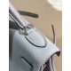 Hermes Kelly 25/28cm Retourne Bag Togo Leather In Grey-Blue WAX High