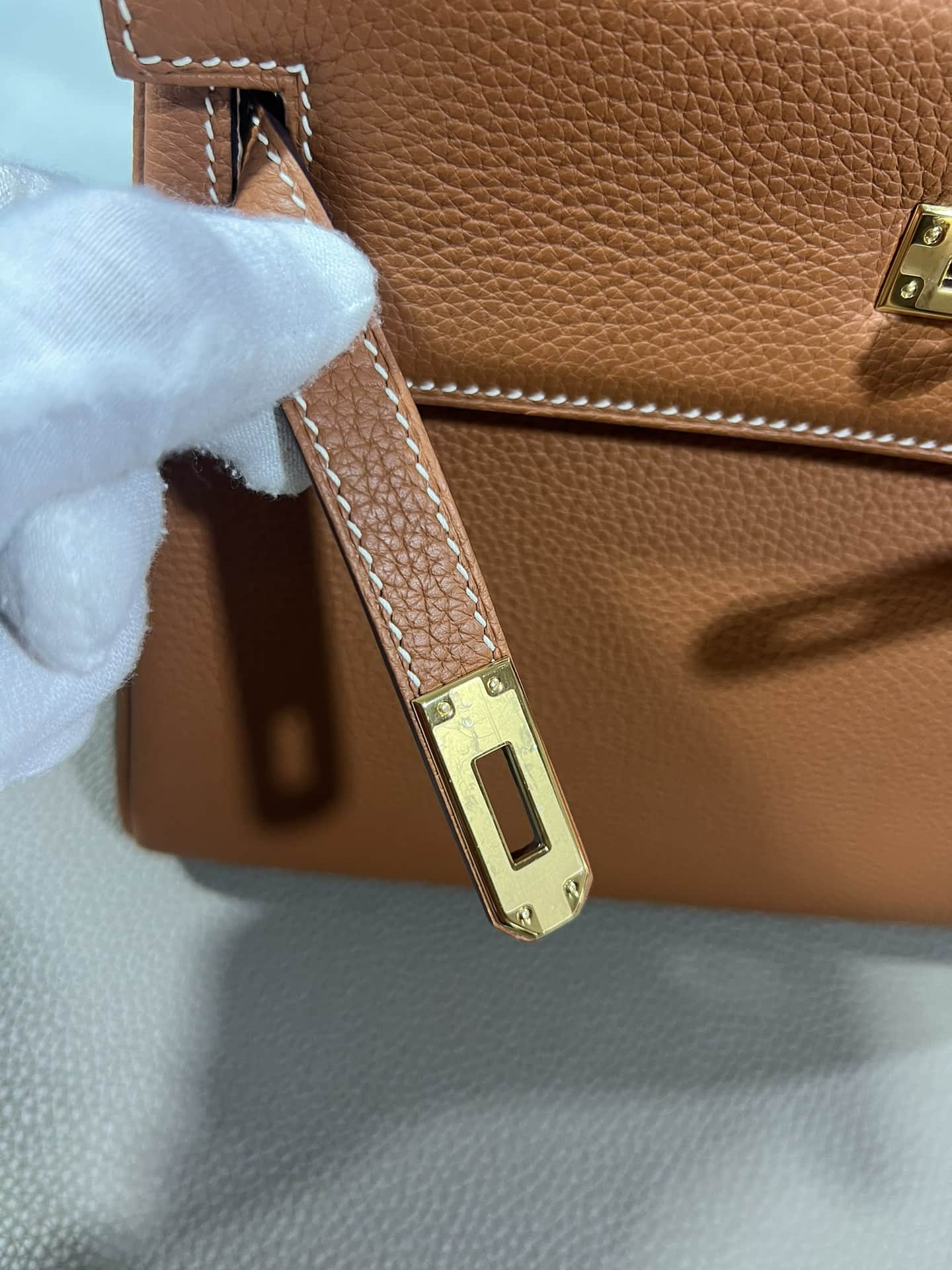 Hermes Kelly 25/28cm Retourne Bag Togo Leather In Gold WAX High