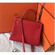 Hermes Kelly 25/28cm Retourne Bag Togo Leather In Red WAX High