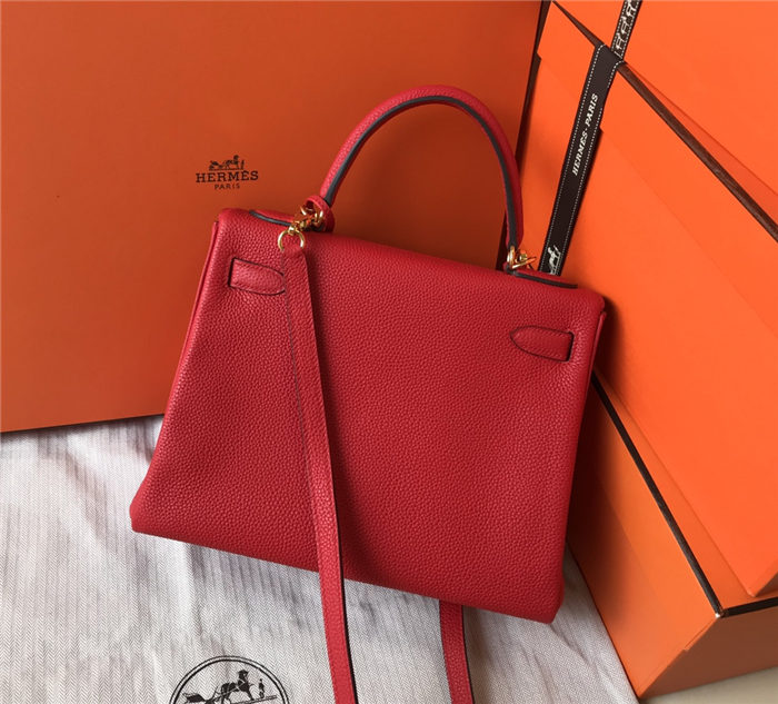 Hermes Kelly 25/28cm Retourne Bag Togo Leather In Red WAX High