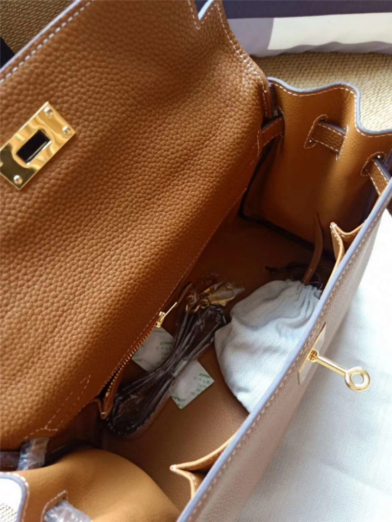 Hermes Kelly 25/28cm Retourne Bag Calfskin In Camel High