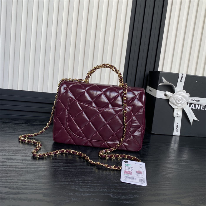 Chanel MINI FLAP BAG WITH TOP HANDLE AS5043 Shiny Lambskin Burgundy A