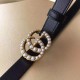 Gucci Leather belt with pearl Double G buckle Black High