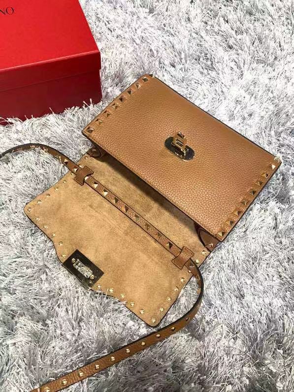 SMALL ROCKSTUD GRAINY CALFSKIN CROSSBODY BAG Camel High