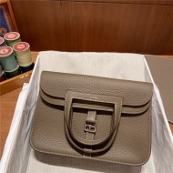 Hermes Halzan 22/25cm Bag Clemence Leather WAX In Etoupe High