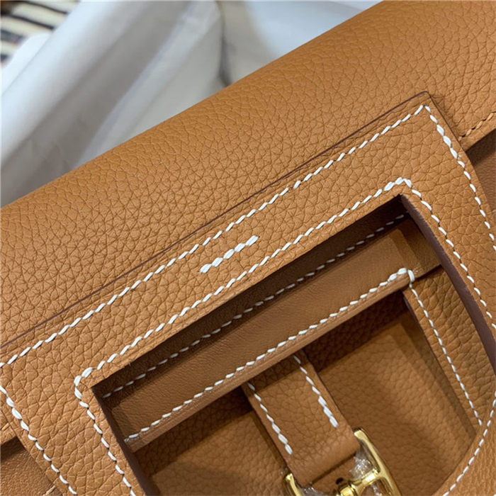 Hermes Halzan 22/25cm Bag Clemence Leather WAX In Gold High