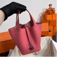 Hermes Picotin Lock 18/22 Bag Togo Leather In Rose eLipstick-Silver WAX High