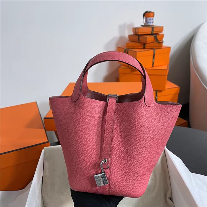 Hermes Picotin Lock 18/22 Bag Togo Leather In Rose eLipstick-Silver WAX High