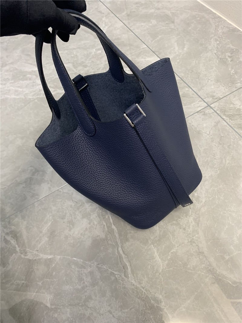 Hermes Picotin 18 Bag Clemence Leather In Navy High