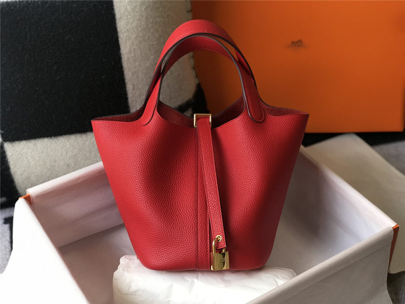 Hermes Picotin Lock 18/22 Bag Togo Leather In Red-Gold WAX High