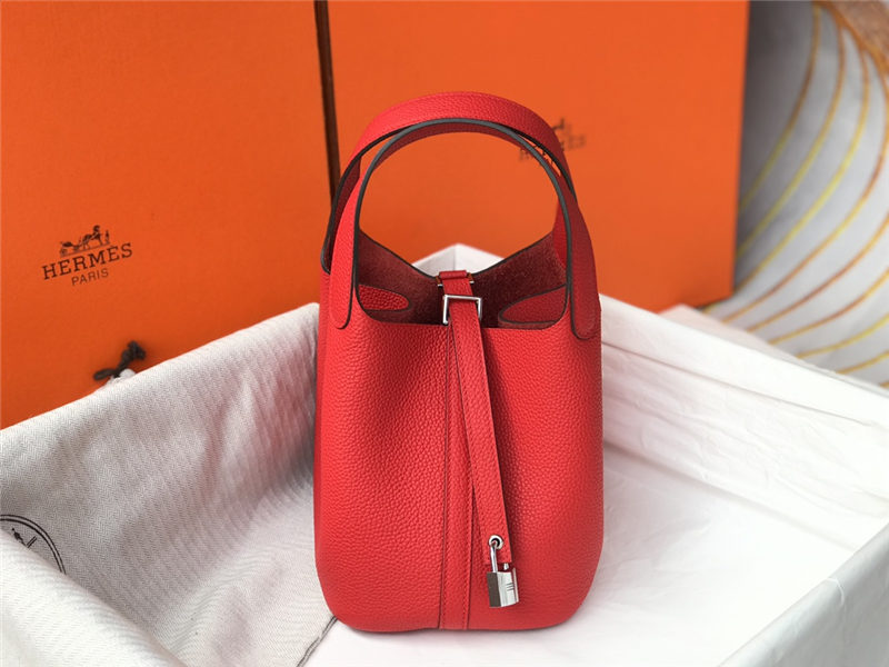 Hermes Picotin Lock 18/22 Bag Togo Leather In Red-Silver WAX High