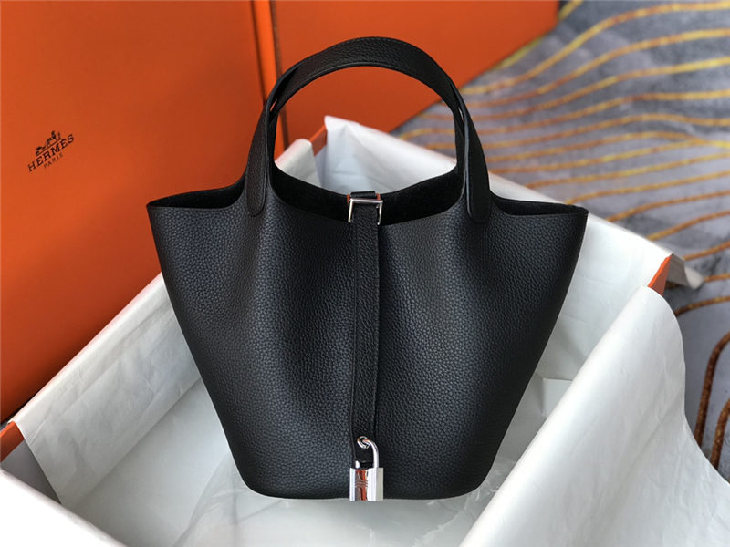 Hermes Picotin Lock 18/22 Bag Togo Leather In Black-Silver WAX High