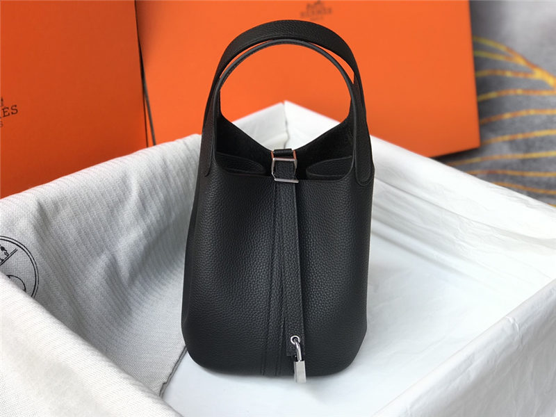 Hermes Picotin Lock 18/22 Bag Togo Leather In Black-Silver WAX High