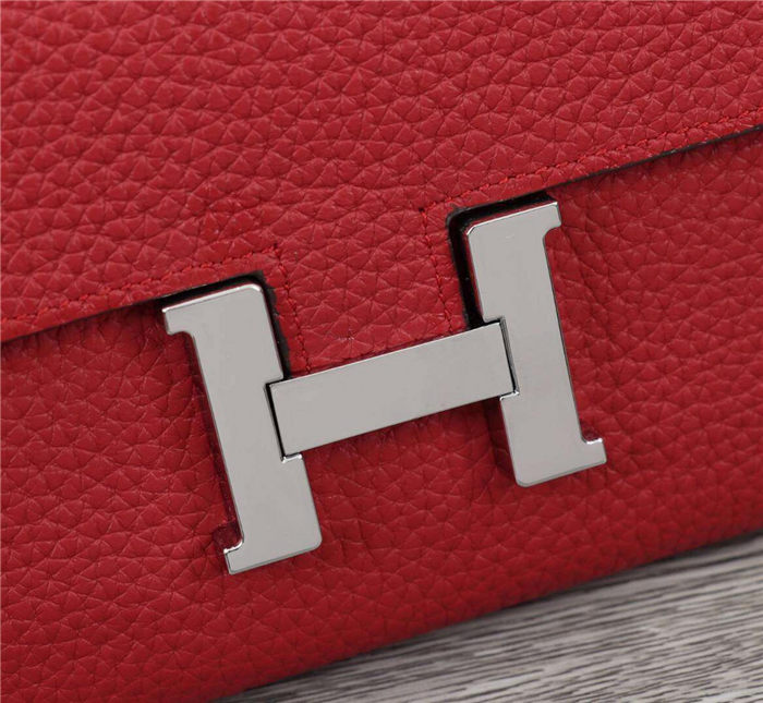 Hermes Constance Long Wallet Calfskin In Red High