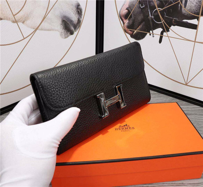 Hermes Constance Long Wallet Calfskin In Black High