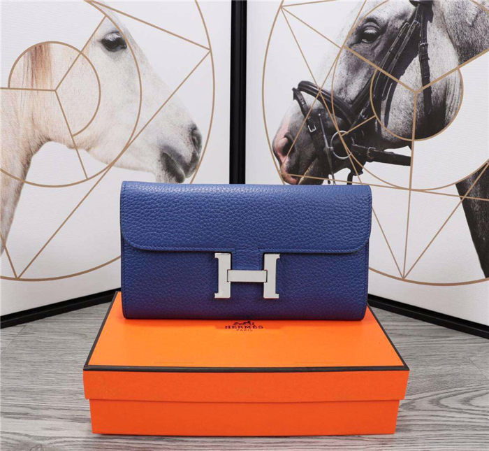 Hermes Constance Long Wallet Calfskin In Royal Blue High