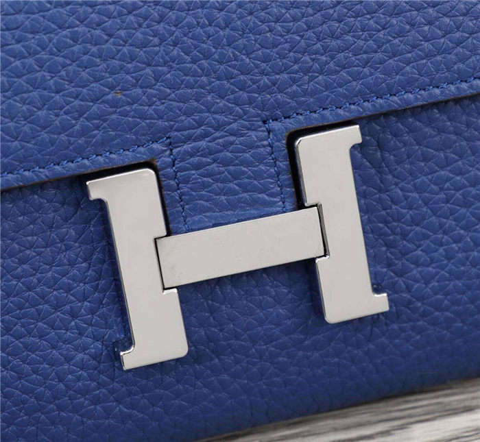 Hermes Constance Long Wallet Calfskin In Royal Blue High