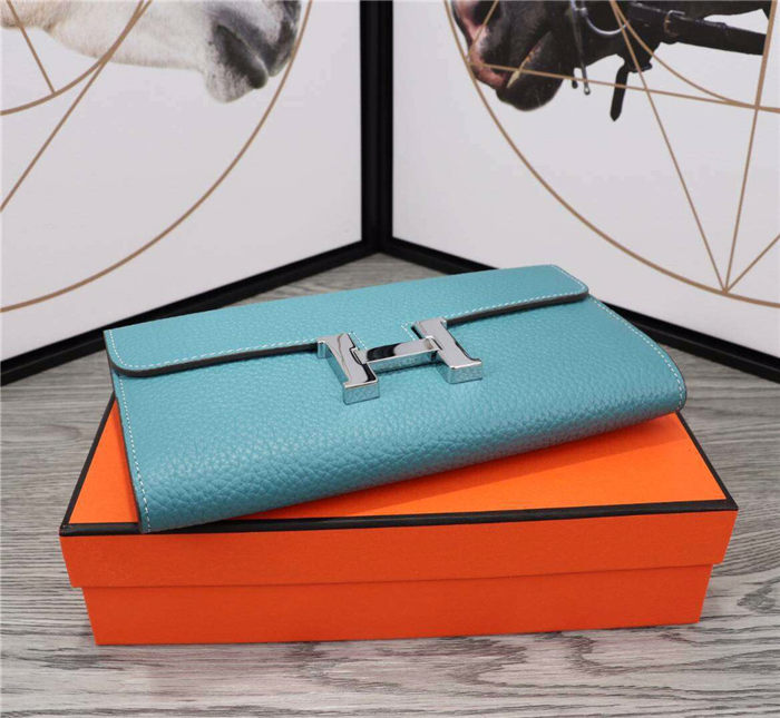 Hermes Constance Long Wallet Calfskin In Blue High