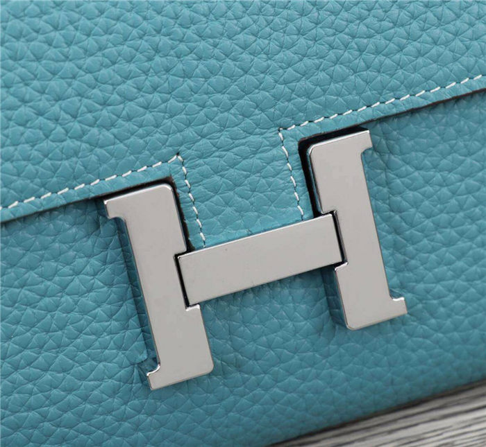 Hermes Constance Long Wallet Calfskin In Blue High