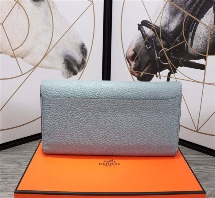 Hermes Constance Long Wallet Calfskin In Grey-Blue High