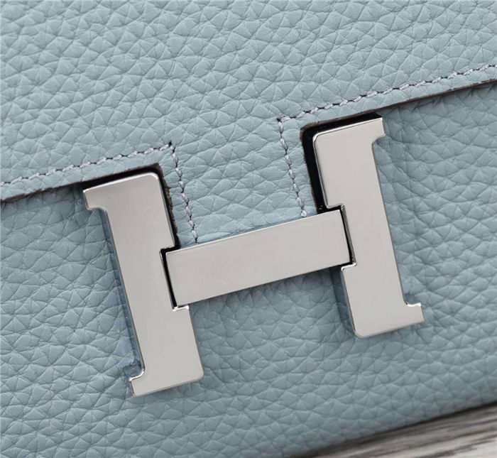 Hermes Constance Long Wallet Calfskin In Grey-Blue High