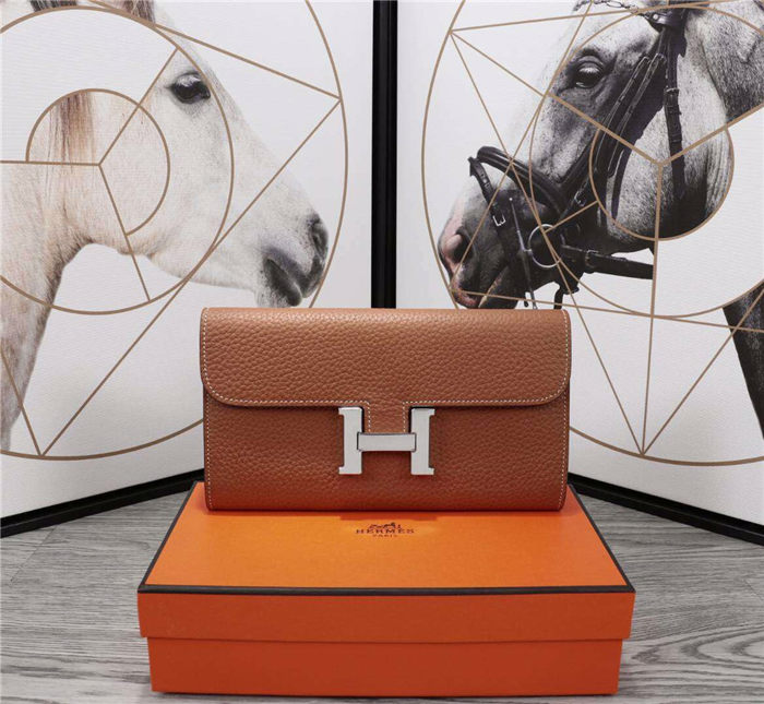 Hermes Constance Long Wallet Calfskin In Camel High