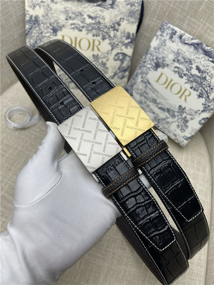 Dior BELT 35MM Calfskin Crocodile Black Silver High