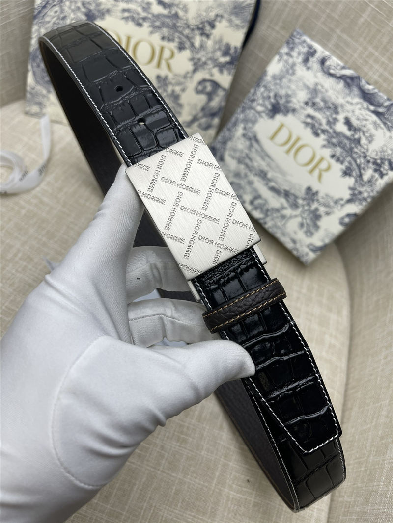 Dior BELT 35MM Calfskin Crocodile Black Silver High