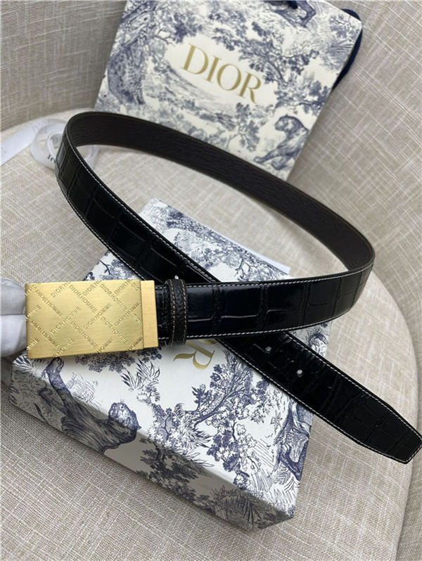 Dior BELT 35MM Calfskin Crocodile Black Gold High