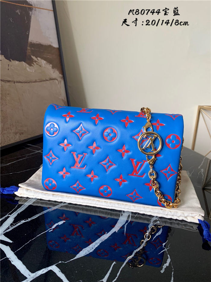 Louis Vuitton POCHETTE COUSSIN Monogram-embossed lambskin Blue/Red M80743 High