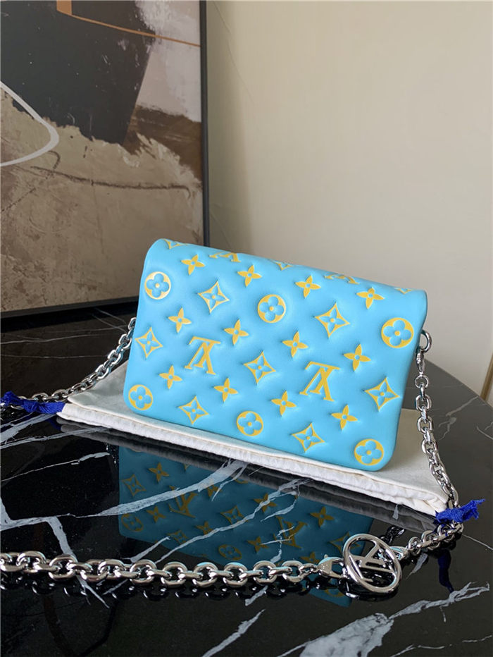 Louis Vuitton POCHETTE COUSSIN Monogram-embossed lambskin Mint/Yellow M80744 High