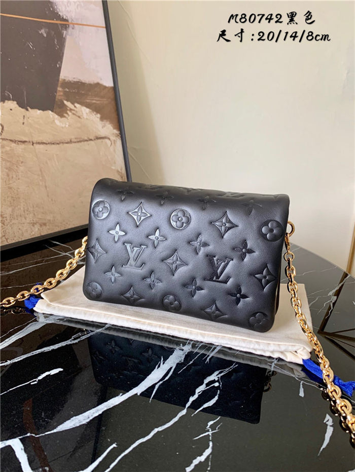 Louis Vuitton POCHETTE COUSSIN Monogram-embossed lambskin Black M80742 High