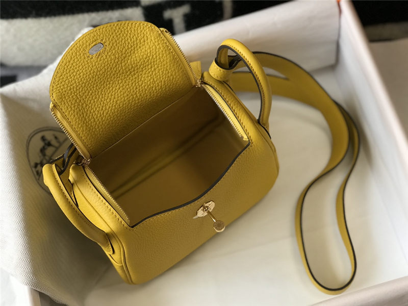 Hermes Lindy Mini Bag Calfskin Leather In Yellow High