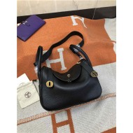 Hermes Lindy 26/30cm Bag Clemence Leather In Black Gold-Metal High