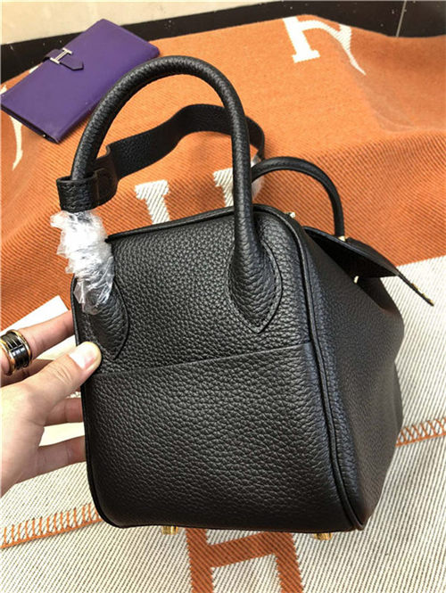 Hermes Lindy 26/30cm Bag Clemence Leather In Black Gold-Metal High