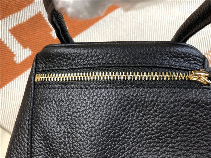 Hermes Lindy 26/30cm Bag Clemence Leather In Black Gold-Metal High