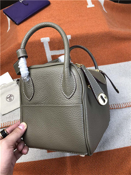 Hermes Lindy 26/30cm Bag Clemence Leather In Etoupe Gold-Metal High